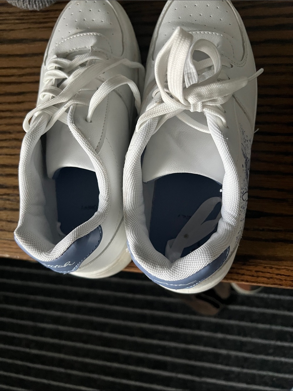 White Sneakers with Navy Heel Accent